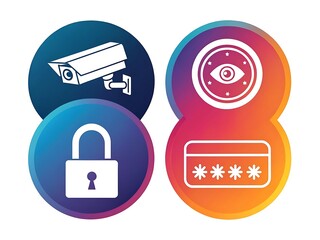 Security and privacy icons featuring camera lock eye and credit card