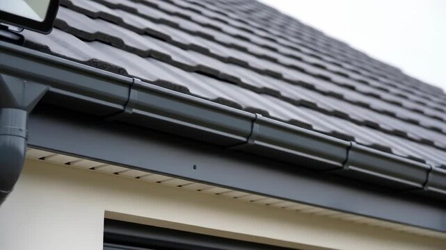 Modern building roof gutter system with led lighting installation and maintenance process