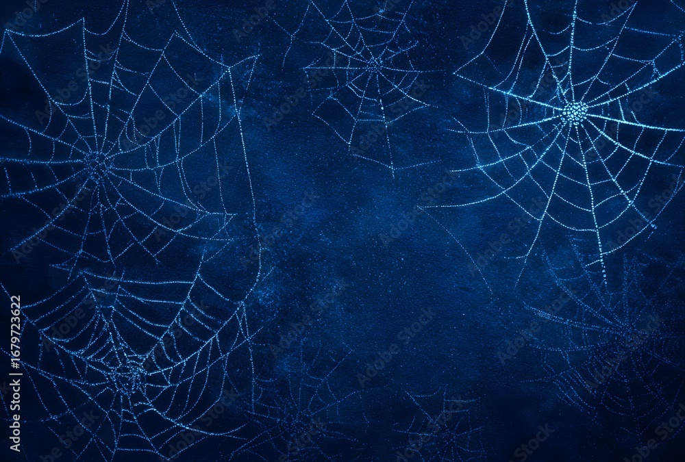 Wall mural abstract dark blue background with delicate shimmering spiderwebs creating a mystical and ethereal a