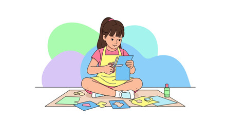 Creative Child Enjoying Craft Projects And Engaging In Paper Cutting Activities