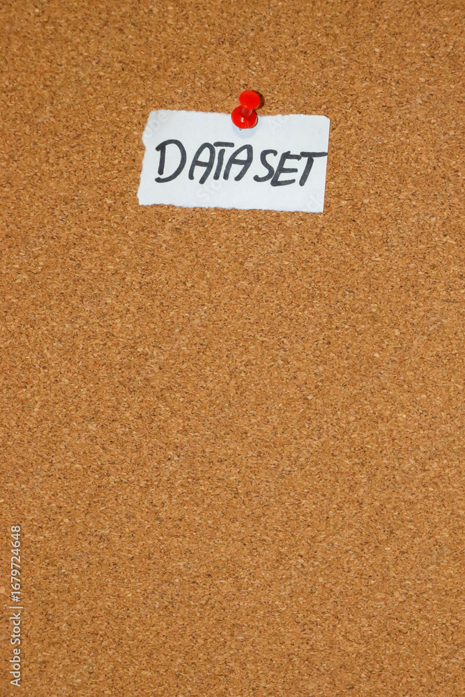 Poster handwritten data set on a piece of white paper pinned to a corkboard. this visual focuses on organiz