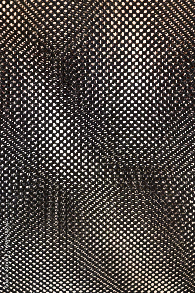 Poster abstract background featuring a black mesh texture with circular holes, creating a visually intrigui