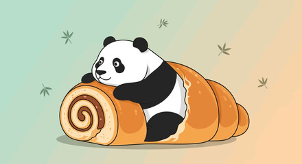 Cute Panda Hugging Pastry: A Delightful Sweet Treat Cartoon Illustration