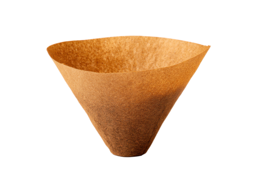 Single Brown Cone Coffee Filter on Transparent Background