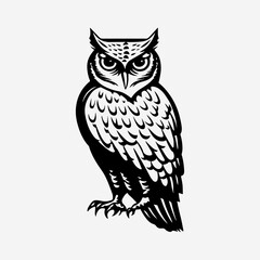 Owl Silhouette Single Flat Icon Symbol Vintage Art, Animal Owl Design Element, Owl Concept Collection Design