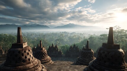 natural scenery and Borobudur temple