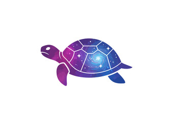 Obraz premium Cosmic Galaxy Turtle Illustration on White Background.