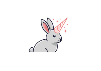 Fototapeta premium Cute Rabbit Unicorn Cartoon Illustration on White Background.
