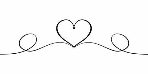 Elegant single line drawing of a heart with flowing curves on a white background