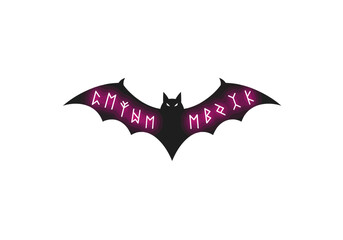 Mystical Bat with Runes: A Magical Halloween Design.
