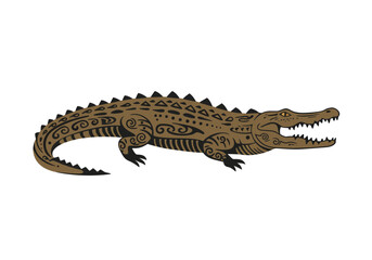 Fototapeta premium Detailed Crocodile Illustration with Intricate Patterns and Scales.