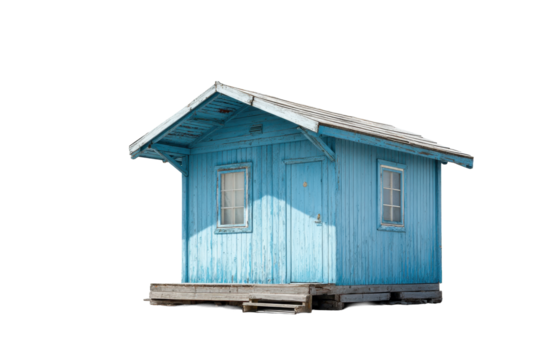 Small Blue Wooden Cabin on Transparent Background - Powered by Adobe