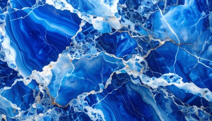 Obraz premium Abstract Blue Agate Texture with Gold Veins and White Accents