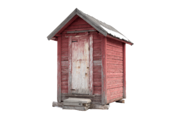 Rustic Red Wooden Bathhouse Outhouse on Transparent Background