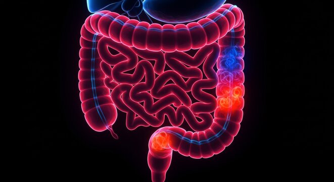 Inflammatory Bowel Disease - 3D Medical Illustration of Colon with Inflammation.