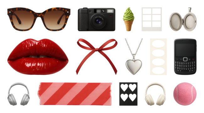 PNG Trendy accessories collage design, element set on transparent background