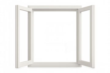 Realistic white open window frame isolated on transparent background, perfect for architectural visualizations and design projects