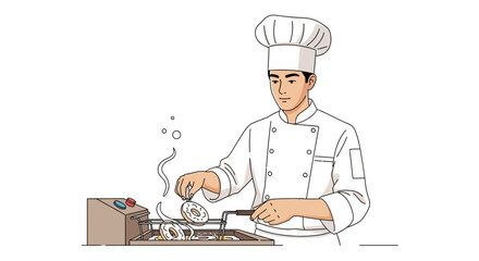 Chef Preparing Donuts, Illustration Depicting Culinary Arts Focused on Sweet Treats