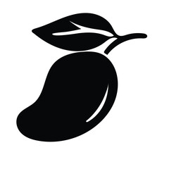 "Mango Icon – Stylized Black Silhouette of Curved Fruit with Leaf and Central Vein – Representing Tropical Produce, Nutrition, and Agriculture – Minimalist Vector for UI/UX, Food Branding, Educational