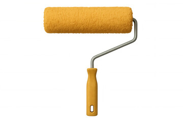Obraz premium Yellow paint roller dripping vibrant color, prepared for interior wall painting and home improvement tasks