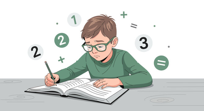 Child Concentrating On Math, Facing Challenges With Arithmetic In Learning