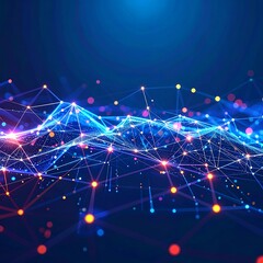 Abstract Network Connections with Glowing Lights and Futuristic Digital Grid.