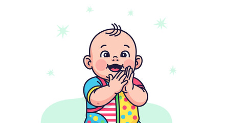 Cheerful Baby Clapping Hands And Smiling, Joyful Cartoon Illustration In Vector