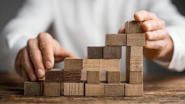 Hands constructing wooden steps