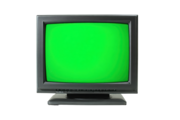 Vintage CRT Monitor with Green Screen on Transparent Background