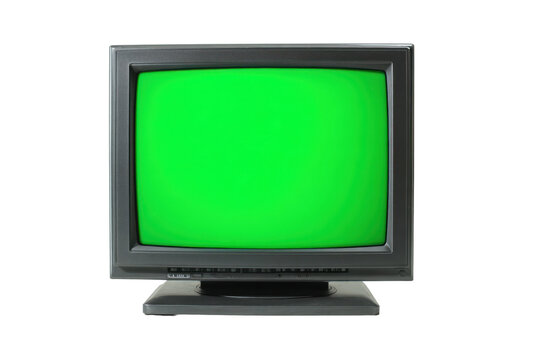 Vintage CRT Monitor with Green Screen on Transparent Background