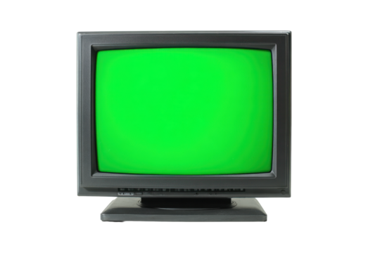 Vintage CRT Monitor with Green Screen on Transparent Background