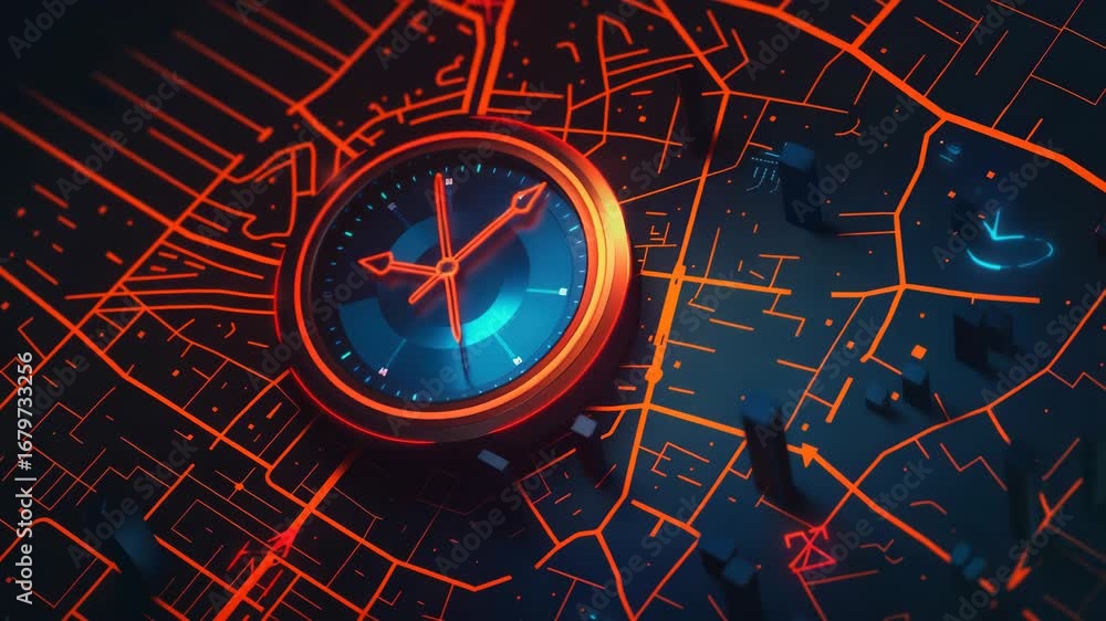 Poster a close-up view of a clock on a map