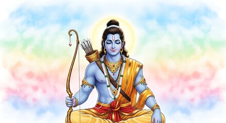Fototapeta premium Lord Rama meditating with bow and arrow Hindu god Indian deity