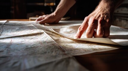 Hands examining a map