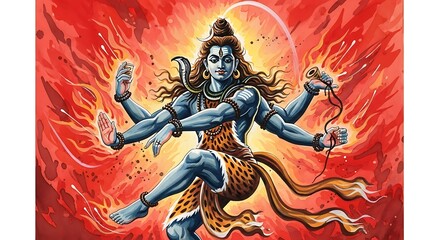 Obraz premium Lord Shiva dancing in cosmic fire Hindu god Mahadev