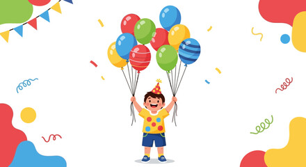 Cheerful Child With Balloons Celebrating Special Moments And Having Fun Together Always
