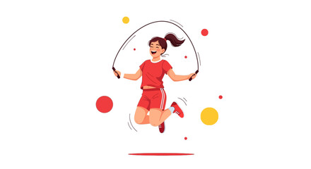 Cheerful Girl Bouncing And Jumping Rope During Exercise For Healthy Lifestyle Concept
