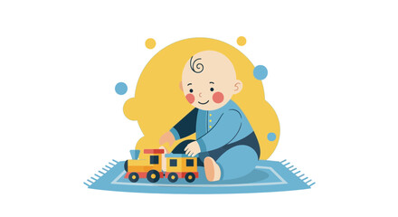 Child Playing With Wooden Train, Enjoying Early Childhood Moments, Happy Baby, Childhood Joy