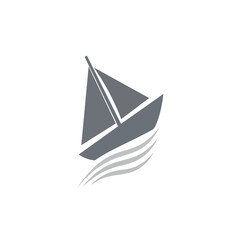 Minimalist Sailboat on Waves Vector Illustration.