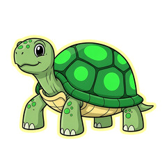Fototapeta premium Cute cartoon green turtle with a detailed shell isolated on transparent background