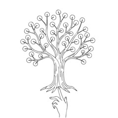 Hand Touches a Tree Focus on Growth and Nature.