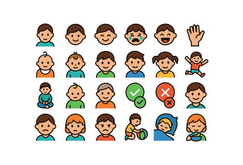 colorful flat vector icons Child (Basic) child icon child face child child cry child laugh child hand child baby child toddler child teen child boy child girl child active child inactive.