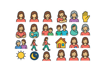 colorful flat vector icons Mother (Basic) mother icon mother face mother mother hug mother hand mother love mother baby mother child mother teen mother adult mother senior mother active.