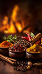 Fototapeta premium A vibrant rustic scene of assorted spices
