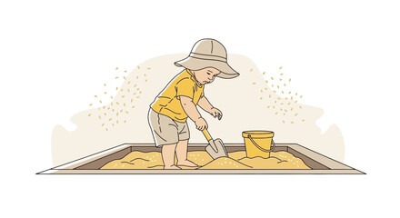 Obraz premium Child With Hat Joyfully Playing With A Shovel In Sandbox, Enjoying Sun