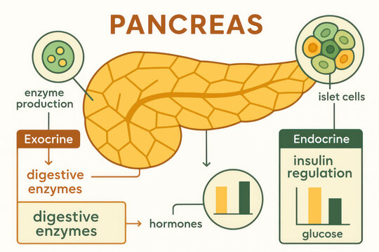 Pancreas Anatomy Diagram: Exocrine and Endocrine Functions - Illustration