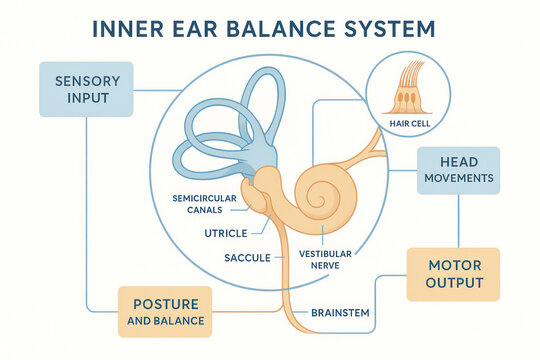 Inner Ear Balance System Diagram: Illustration of Sensory and Motor Functions [Illustration]