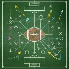 American Football Play Diagram on a Chalkboard.