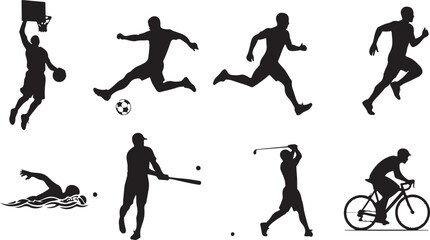 Diverse Sports Silhouettes Dynamic Representation of Athleticism and Teamwork in Various Disciplines Displaying Strength, Agility, and Dedication to Healthy Lifestyles