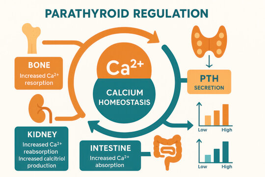 Parathyroid Regulation: Illustration of Calcium Homeostasis, PTH Secretion [Illustration]